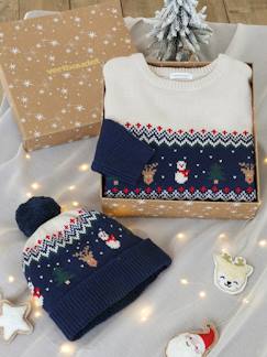 Niño-Jerséis, chaquetas de punto, sudaderas-Estuche de Navidad "c'est le pompon" con jersey jacquard y gorro con pompón para niño