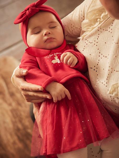 Bebé-Conjuntos-Conjunto de Navidad para bebé: vestido, cinta para el pelo y leotardos