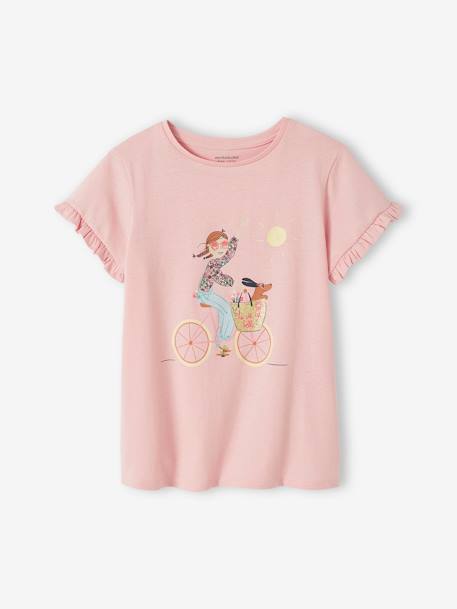 Camiseta con motivo 'à bicyclette' para niña BLANCO MEDIO LISO CON MOTIVOS+crudo+rosa maquillaje+rosa rosa pálido+verde agua 