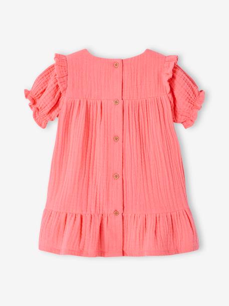 Vestido de gasa de algodón para bebé coral+vainilla 