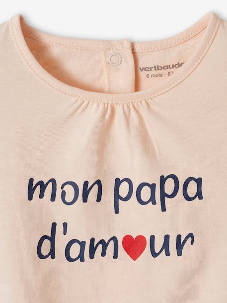 Camiseta de algodón orgánico con mensaje para bebé crudo+rosa rosa pálido 
