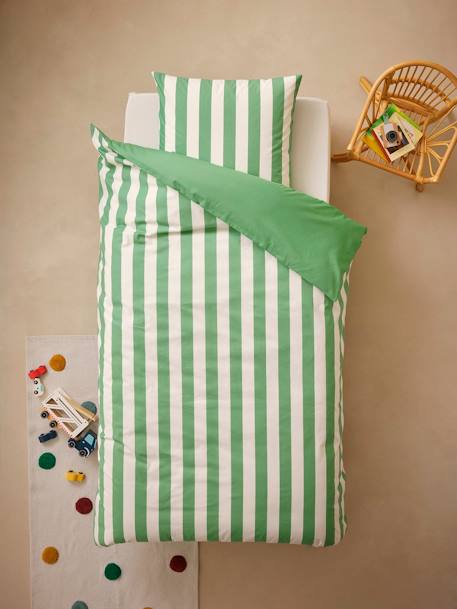 Conjunto infantil de funda nórdica + funda de almohada - HAMACA rayas amarillas+rayas rosa+rayas verde 
