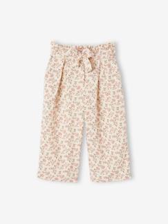 -Pantalón pesquero ancho de gasa de algodón estilo «paperbag» para niña