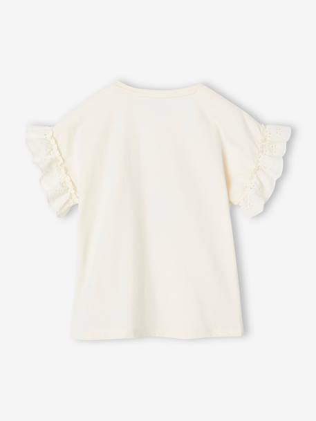Camiseta con ramo de flores en relieve y mangas bordadas para niña vainilla 