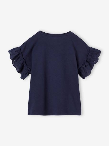 Camiseta romántica de algodón orgánico para niña azul marino+crudo 