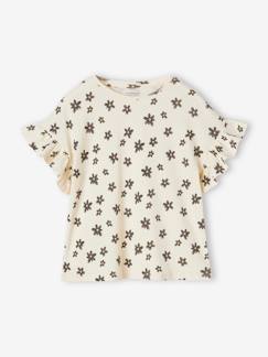 camisetas-Niña-Camisetas-Camiseta de canalé con estampado de flores para niña