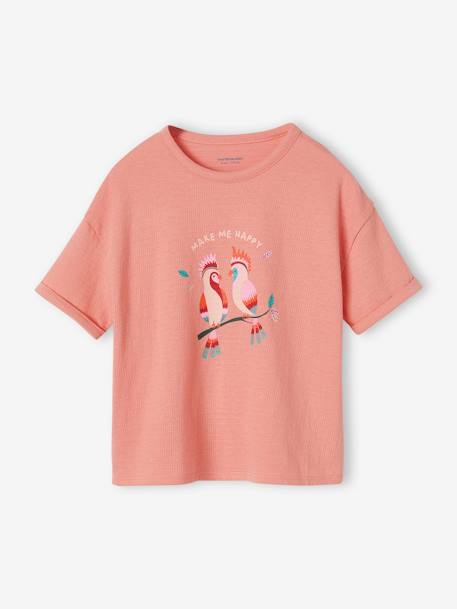Camiseta estampada de punto con relieve para niña amarillo pastel+coral 