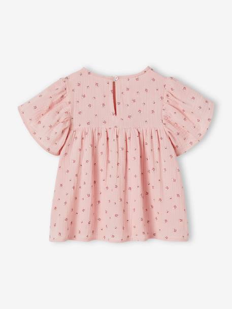 Blusa estampada de gasa de algodón orgánico para niña con mangas tipo mariposa crudo+rosa 