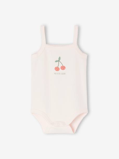 Pack de 3 bodies con cerezas y tirantes finos de algodón orgánico para bebé rosa rosa pálido 