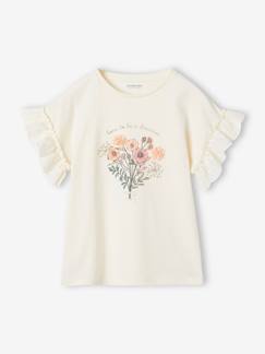Camiseta con ramo de flores en relieve y mangas bordadas para niña