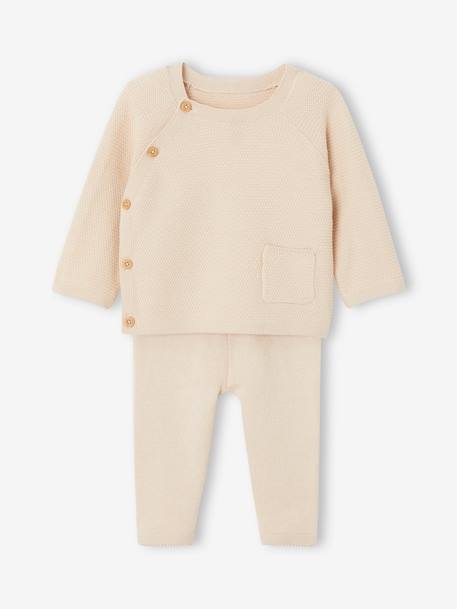 Conjunto de punto tricot y leggings para bebé recién nacido beige 