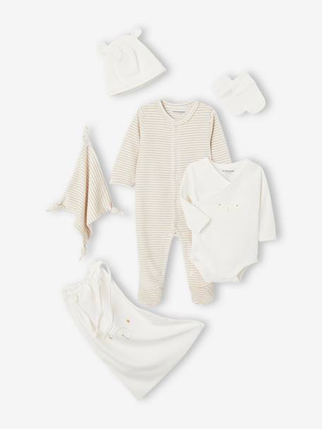 Kit de 6 prendas para recién nacido azul grisáceo+beige 