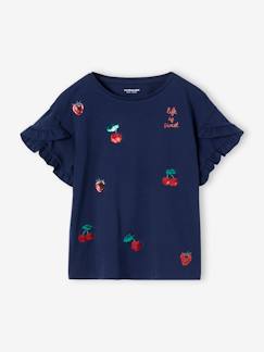 Niña-Camisetas-Camisetas-Camiseta a rayas con corazón y lentejuelas, para niña