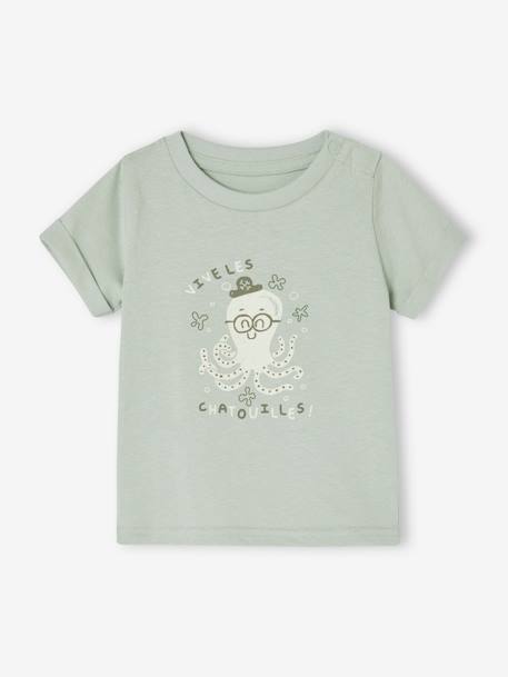 Camiseta «mini tótem» de manga corta para bebé crudo+verde agua 
