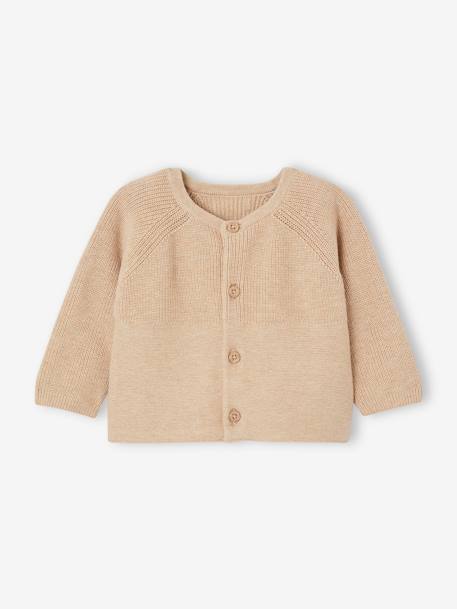 Conjunto 3 prendas de punto tricot: chaqueta, pantalón y patucos para bebé recién nacido beige jaspeado 