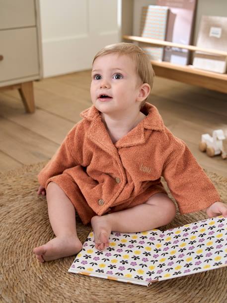 Albornoz para bebé personalizable León naranja medio liso con motivos -  Vertbaudet