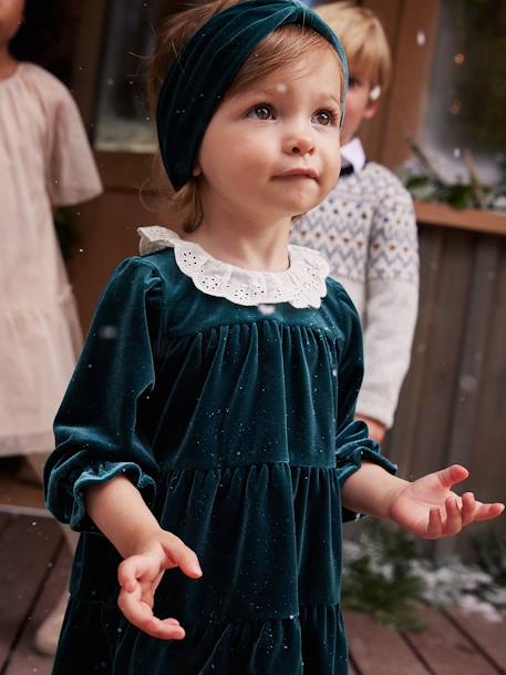 Bebé-Vestidos, faldas-Estuche regalo de Navidad con vestido de terciopelo + cinta para el pelo, bebé niña