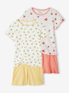 Ecorresponsables-Niña-Pijamas-Pack de 2 pijamas con short y estampado frutas de punto de canalé para niña