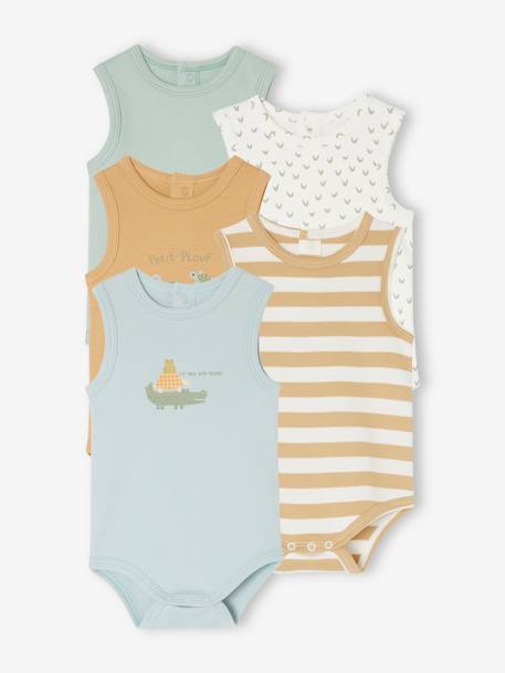 Algodón orgánico-Bebé-Bodies-Pack de 5 bodies forma de camiseta de tirantes bebé recién nacido de algodón orgánico