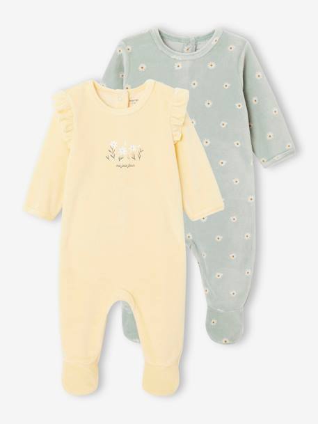 Pack de 2 pijamas para bebé de terciopelo amarillo pálido 