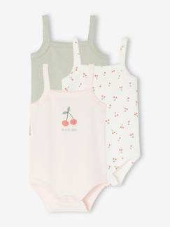 -Pack de 3 bodies con cerezas y tirantes finos de algodón orgánico para bebé