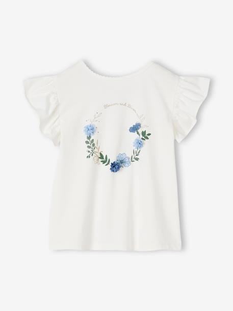 Camiseta con corona de flores en relieve y lentejuelas para niña crudo 