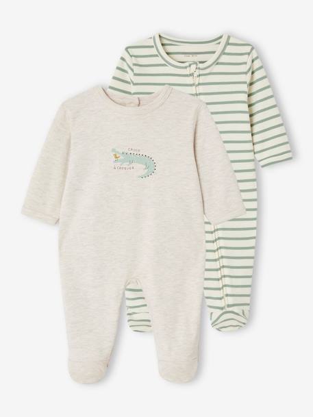 Pack de 2 pijamas de interlock para bebé verde sauce 