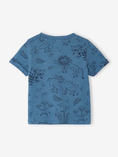 Camiseta jungla de punto flameado para bebé azul+crudo 