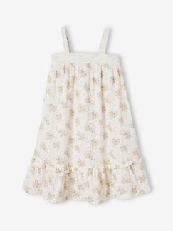 Vestidos-Niña-Vestido con tirantes semilargo de gasa de algodón para niña con detalle de bordado inglés