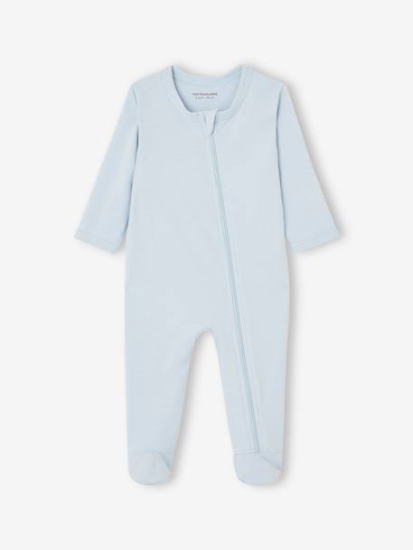 Pack de 3 pijamas para bebé de punto con abertura con cremallera BASICS azul chambray+capuchino 