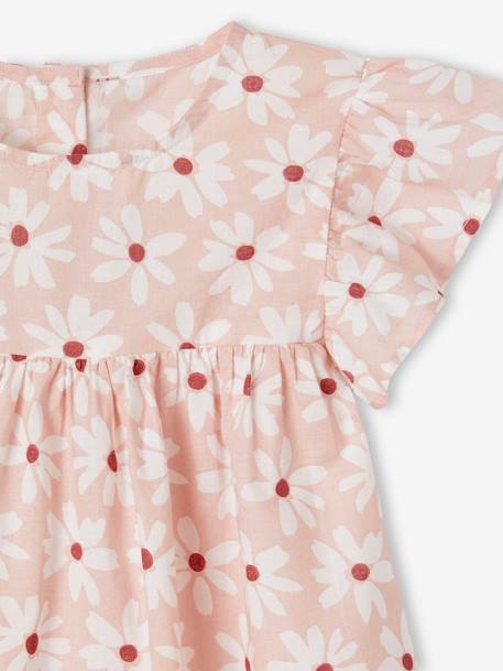 Blusa de manga corta con volantes y motivos de flores para niña naranja estampado+rosa rosa pálido 