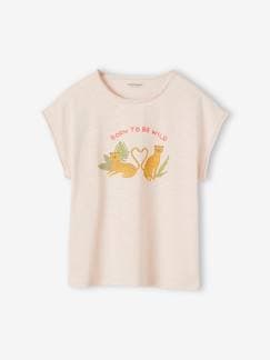 camisetas-Niña-Camiseta estampado panteras y mensaje de terciopelo flocado para niña