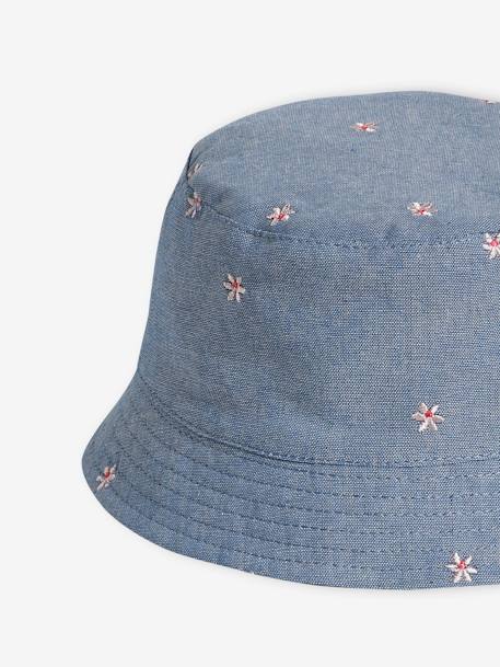 Sombrero bob denim con flores bordadas para bebé niña azul jeans 