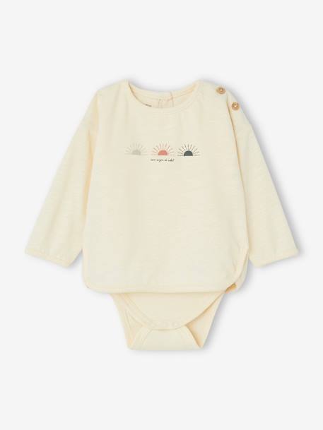 Camiseta body de manga larga y algodón orgánico para bebé recién nacido crudo 