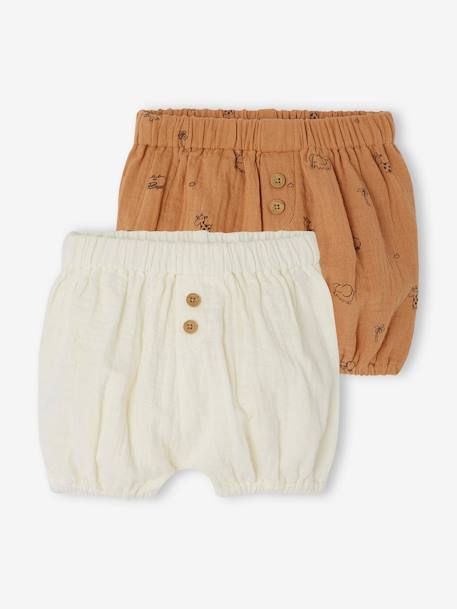 Lotes y packs-Bebé-Shorts-Pack de 2 bombachos de gasa de algodón para bebé