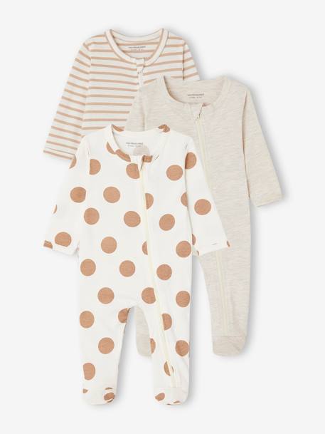 Pijamas y bodies bebé-Bebé-Pack de 3 pijamas para bebé de punto con abertura con cremallera BASICS