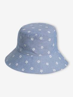 Sombrero bob estilo capelina denim con flores para niña