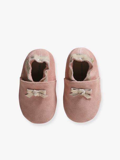 Zapatillas patucos elásticos de piel flexible para bebé rosa viejo 