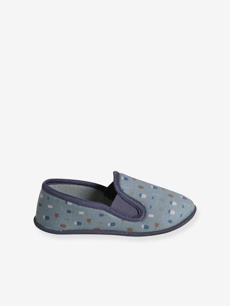Zapatillas infantiles elásticas de lona azul estampado+gris jaspeado 