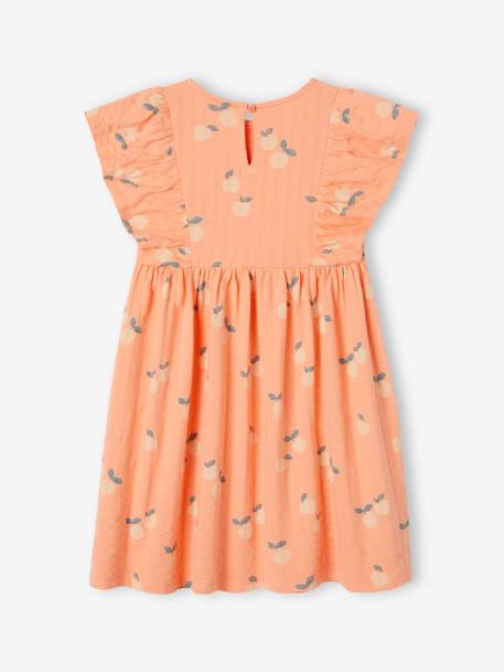 Vestido con flores y punto en relieve para niña crudo+mandarina+rosa chicle 