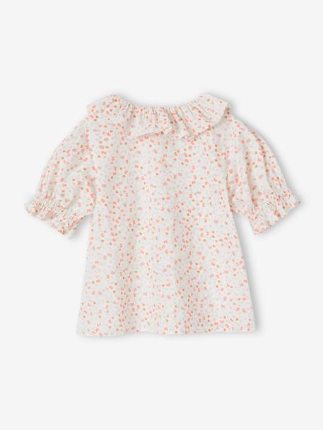 Blusa con cuello de gasa de algodón para niña coral+crudo 