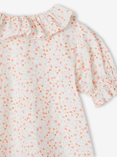 Blusa con cuello de gasa de algodón para niña coral+crudo 