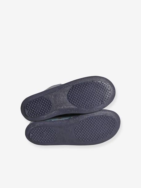 Zapatillas infantiles elásticas de lona azul estampado+gris jaspeado 