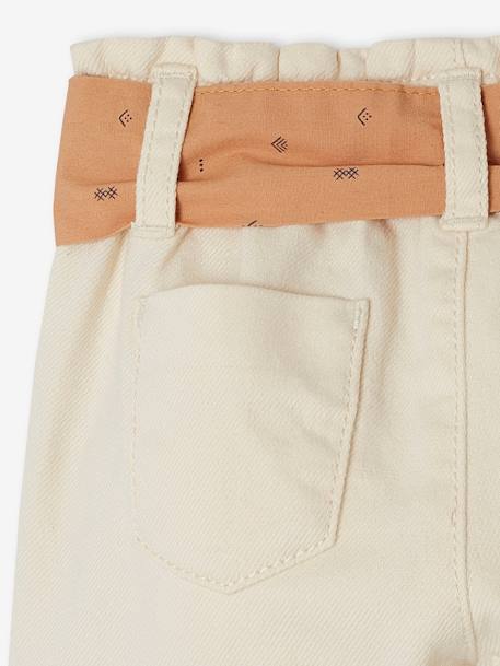 Pantalón «paperbag» con cinturón para bebé crudo+liquen+rosa rosa pálido 