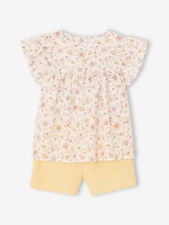 Niña-Conjuntos-Conjunto blusa de flores y short de gasa de algodón para niña