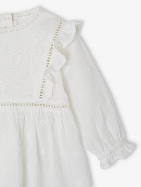 Conjunto de fiesta para bebé: vestido, pantalón bombacho y gorro blanco 