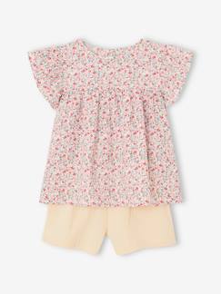 Niña-Conjuntos-Conjunto blusa de flores y short de gasa de algodón para niña