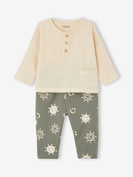 Conjunto para bebé de camiseta y pantalón de felpa caqui+GRIS OSCURO LISO 