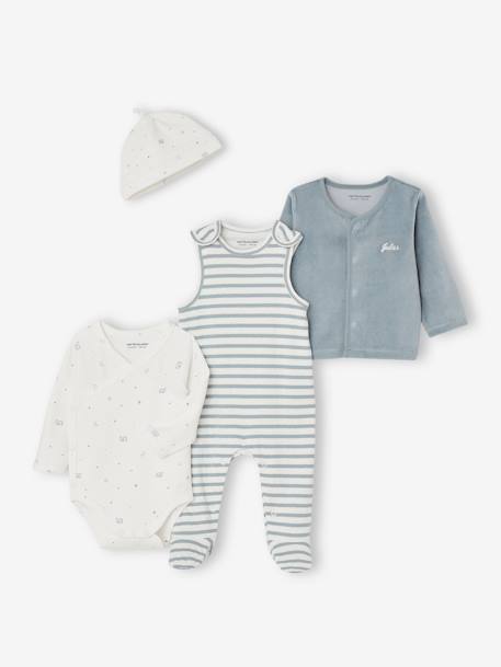 Conjunto para recién nacido con 4 prendas personalizable azul claro+rosa rosa pálido 