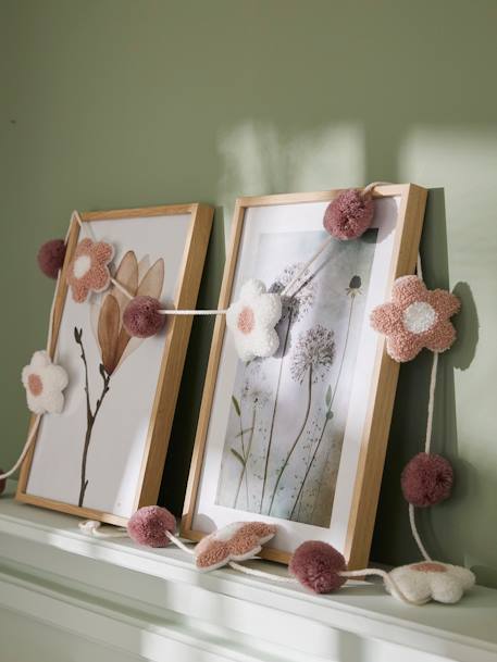Guirnalda de flores y pompones rosa estampado 